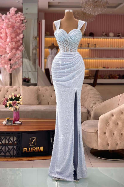 Elegant Sweetheart Sequined Sleeveless Prom Dress With Slit-BMbridal.com