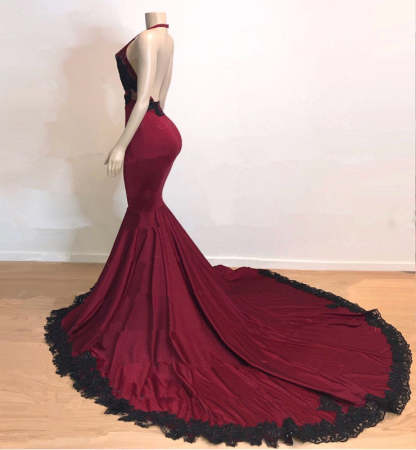 Elegant V-Neck Halter Mermaid Appliques Evening Gowns-BMbridal.com