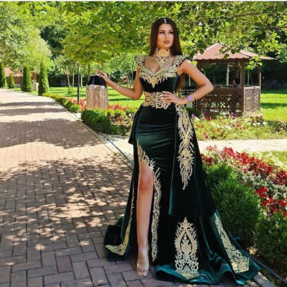Evening dresses long green | Evening wear prom dress with lace-BMbridal.com