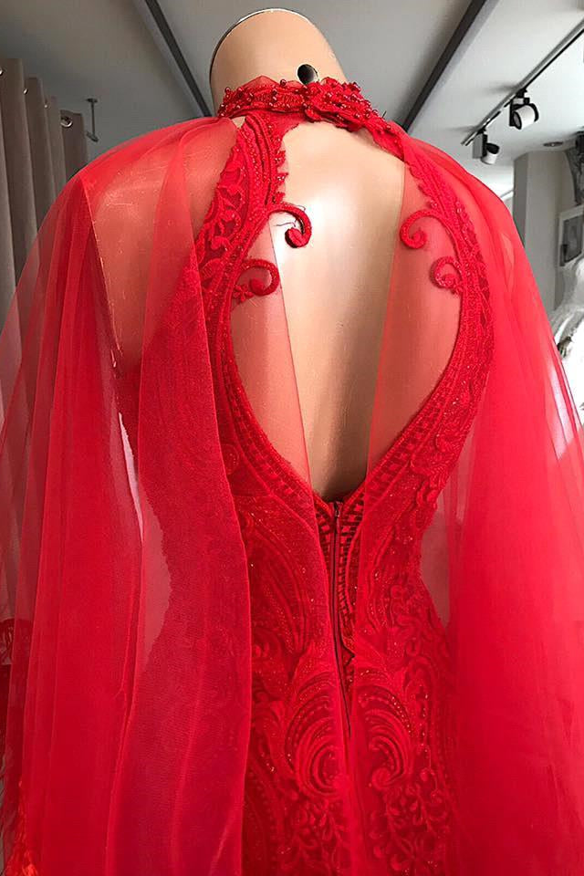 Evening Dresses Long Red Lace Cocktail Dress-BMbridal.com