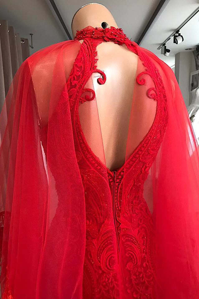 Evening Dresses Long Red Lace Cocktail Dress-BMbridal.com