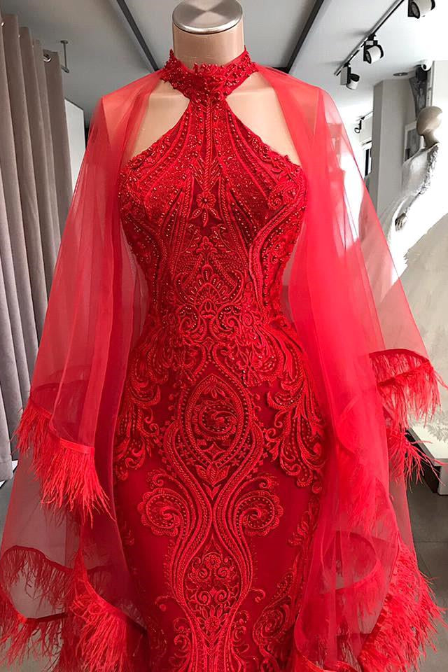 Evening Dresses Long Red Lace Cocktail Dress-BMbridal.com