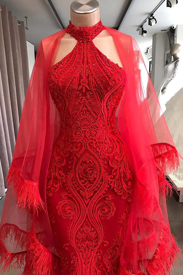Evening Dresses Long Red Lace Cocktail Dress-BMbridal.com
