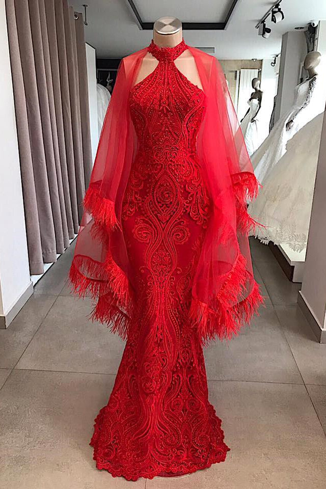 Evening Dresses Long Red Lace Cocktail Dress-BMbridal.com