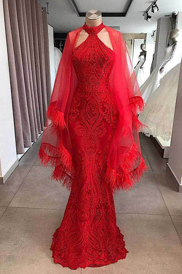 Evening Dresses Long Red Lace Cocktail Dress-BMbridal.com
