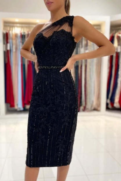Evening Dresses Short Black Cocktail Dresses with Lace-BMbridal.com