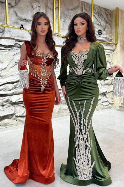 Exquisite Floor Length Sweetheart Mermaid Satin Prom Dress with Ruffles-BMbridal