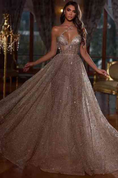 Classy One Shoulder A-Line Prom Dress Long With Beadings
