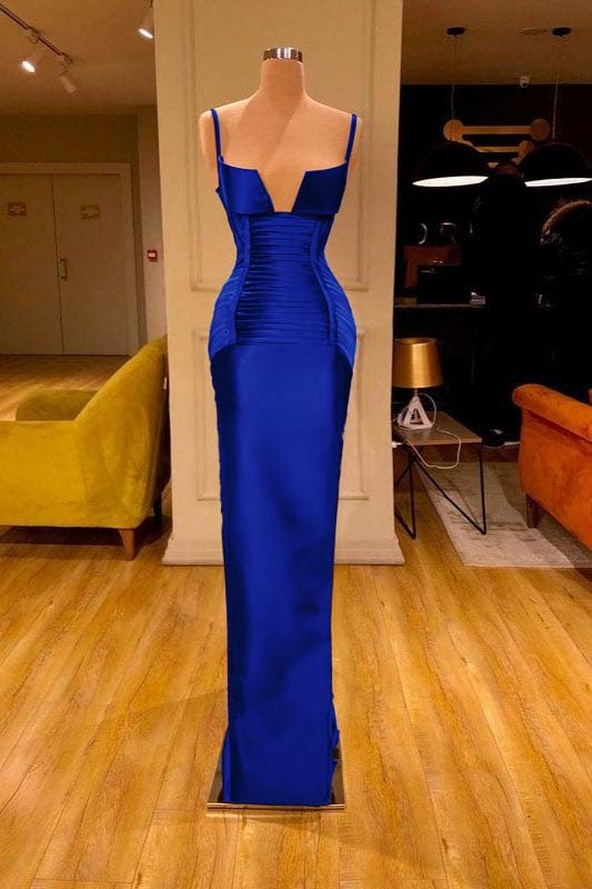 Burgundy V Neck Spaghetti Strap Sleeveless Mermaid Prom Dress With Pleated