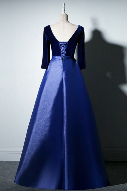 BMbridal Elegant V-Neck Satin A-Line Prom Dresses Long Sleeves Party Dresses On Sale