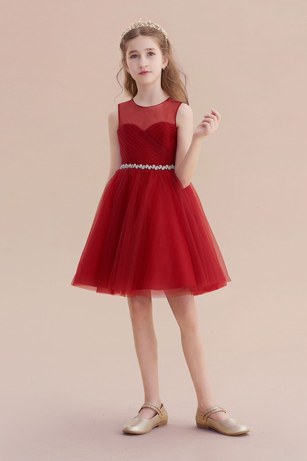 BMbridal A-Line Illusion Tulle Knee Length Flower Girl Dress Online-BMbridal