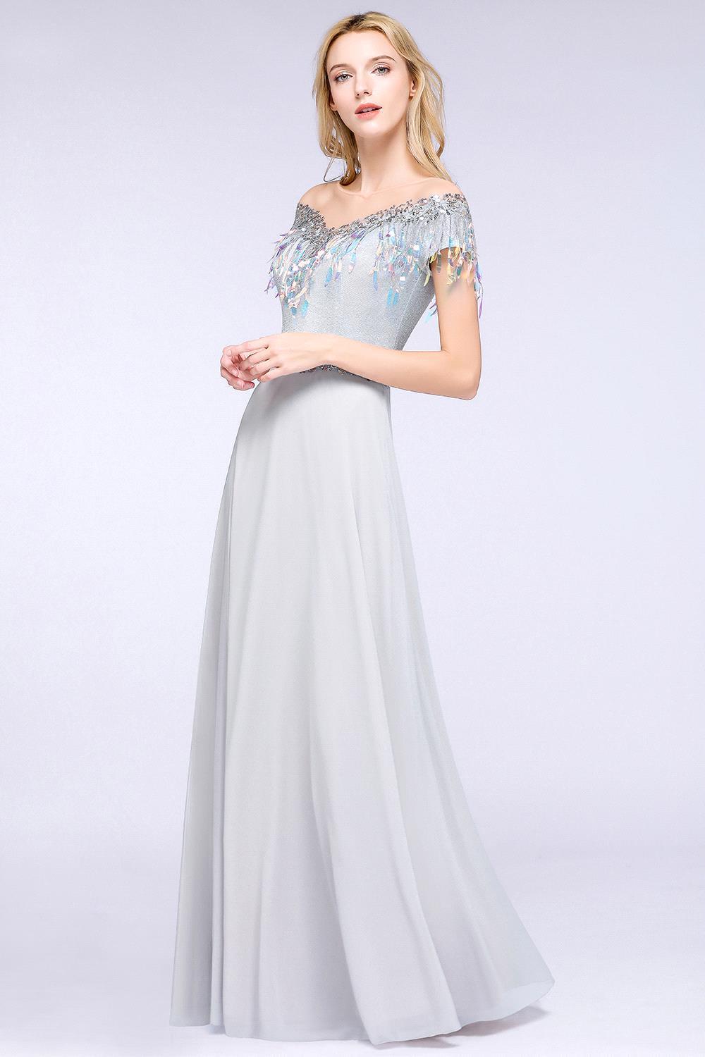 BMbridal A-line Jewel Short Sleeves Sequins Evening Dress with Tassels