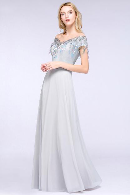 BMbridal A-line Jewel Short Sleeves Sequins Evening Dress with Tassels