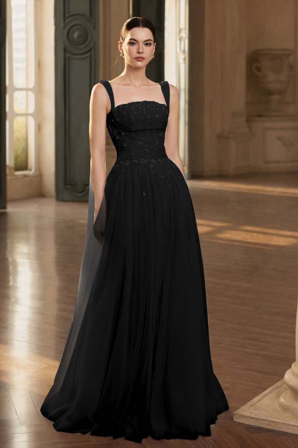 Stunning Tulle Straps Sleeveless Long Prom Dress With Beading