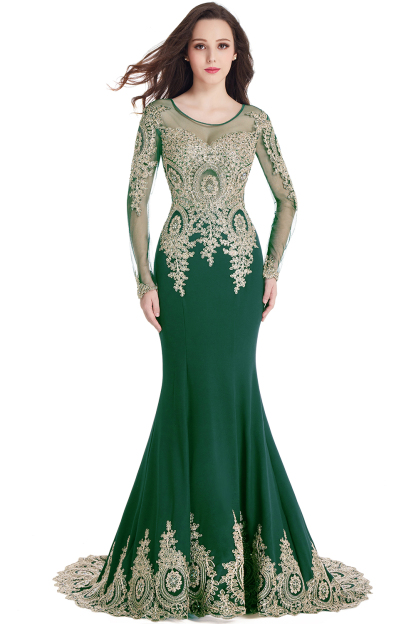 Gorgeous Long Sleeve Mermaid Evening Party Gowns With Lace Appliques