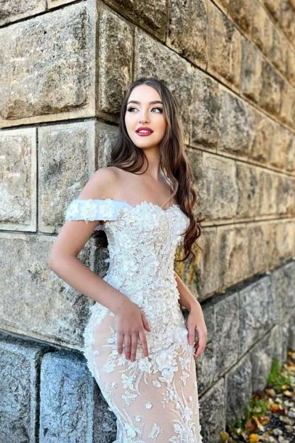 Glamorous Mermaid Sweetheart Off-The-Shoulder Lace Wedding Dresses with Appliques