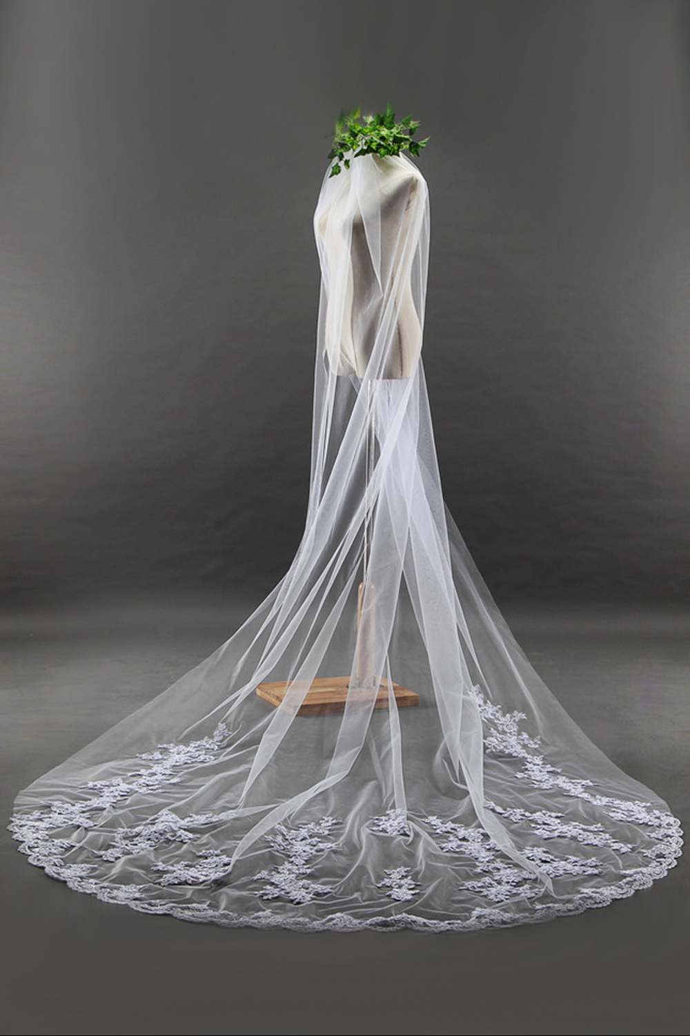 BMbridal Glamourous Cathedral Tulle Scalloped Edge Wedding Veil with Appliques-BMbridal