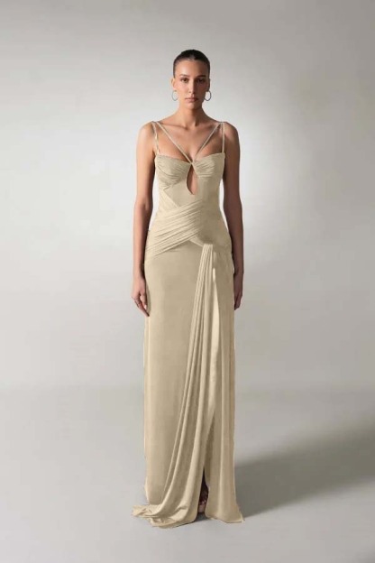Spaghetti Strap Sleeveless Long Mermaid Prom Dress With Pleated