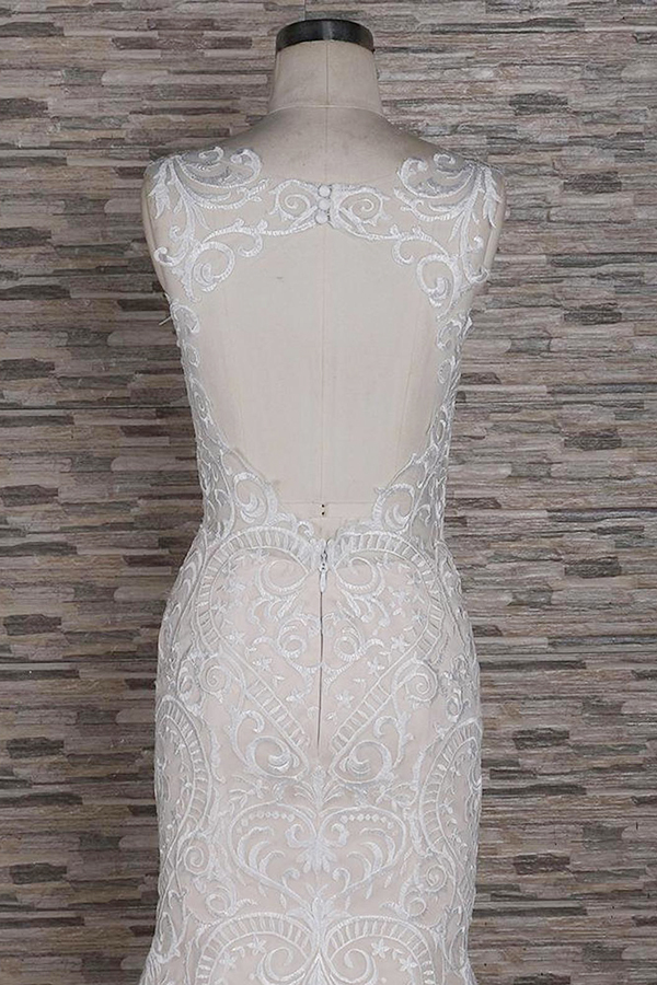 BMbridal Affordable Sleeveless Straps Champagne Wedding Dress Mermaid Lace Bridal Gowns With Appliques On Sale-BMbridal