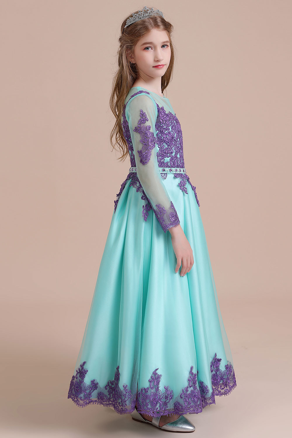 BMbridal A-Line Chic Long Sleeve Appliques Flower Girl Dress Online-BMbridal