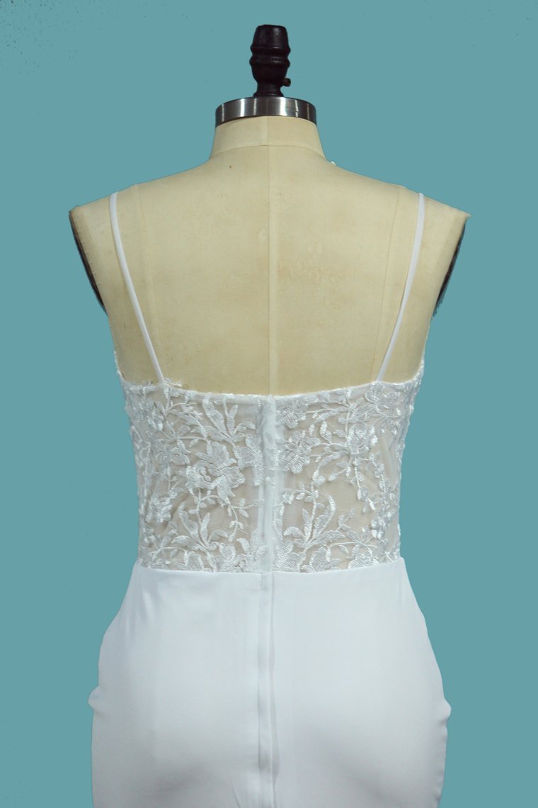 BMbridal Sexy Spaghetti Straps Satin Wedding Dress Mermaid Lace Applqiues Bridal Gowns On Sale-BMbridal