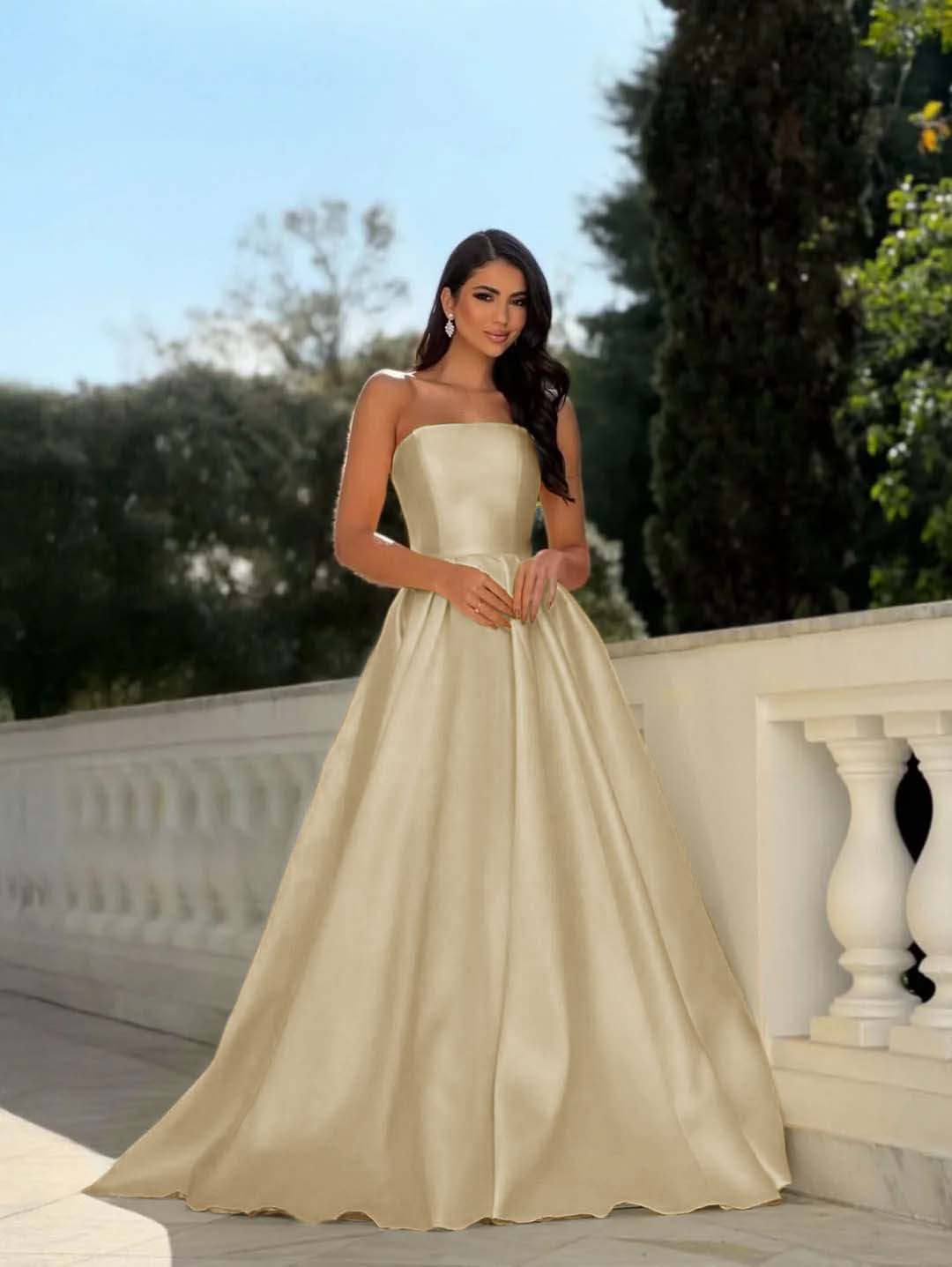 Chic Strapless Sleeveless Long A Line Prom Dress With Pleated