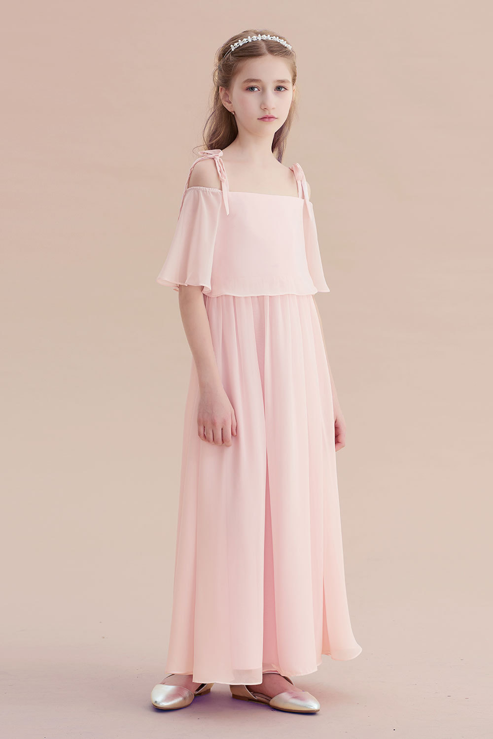 BMbridal A-Line Cold-shoulder Chiffon Flower Girl Dress Online-BMbridal