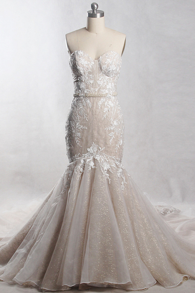 BMbridal Chic Strapless Tulle Sequins Mermaid Wedding Dress Sleeveless Appliques Beadings Bridal Gowns On Sale-BMbridal