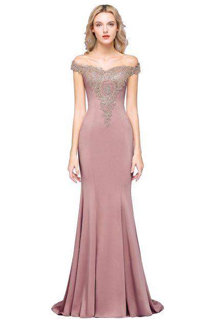 BMbridal Elegant Off-the-Shoulder Mermaid Prom Dress Long With Lace Appliques