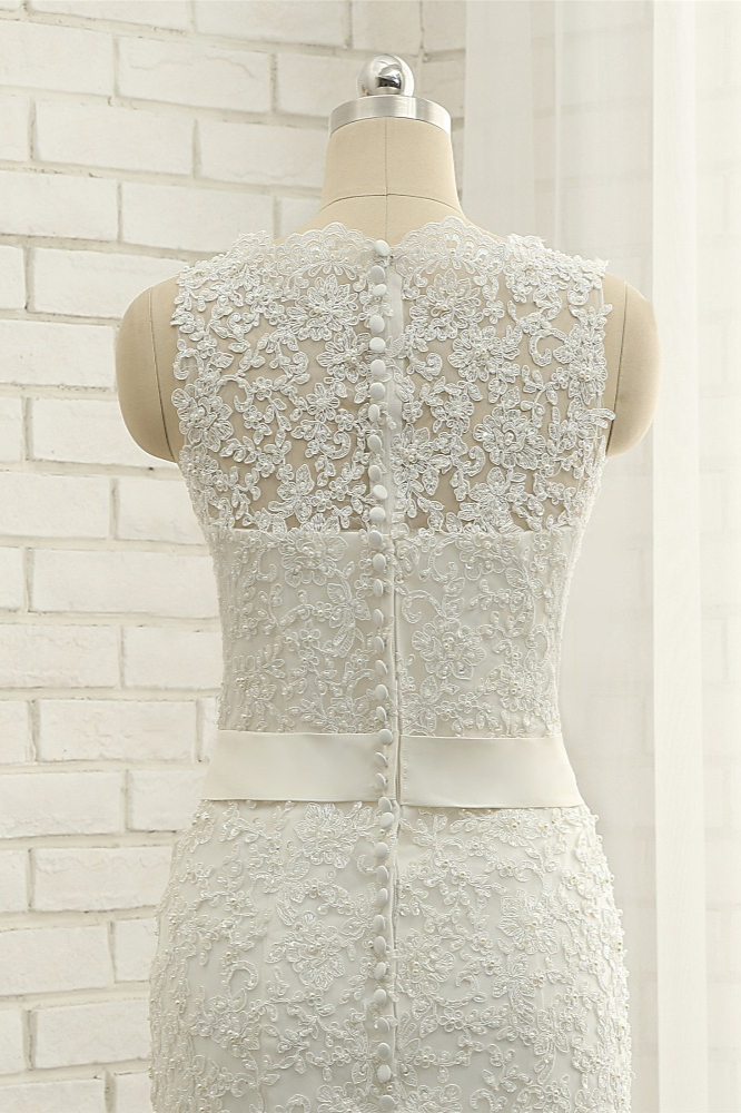 BMbridal Stylish Jewel Sleeveless Mermaid Wedding Dresses White Lace Bridal Gowns With Appliques On Sale-BMbridal