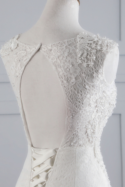 BMbridal Glamorous Jewel Sleeveless Rhinestone White Mermaid Wedding Dresses with Appliques