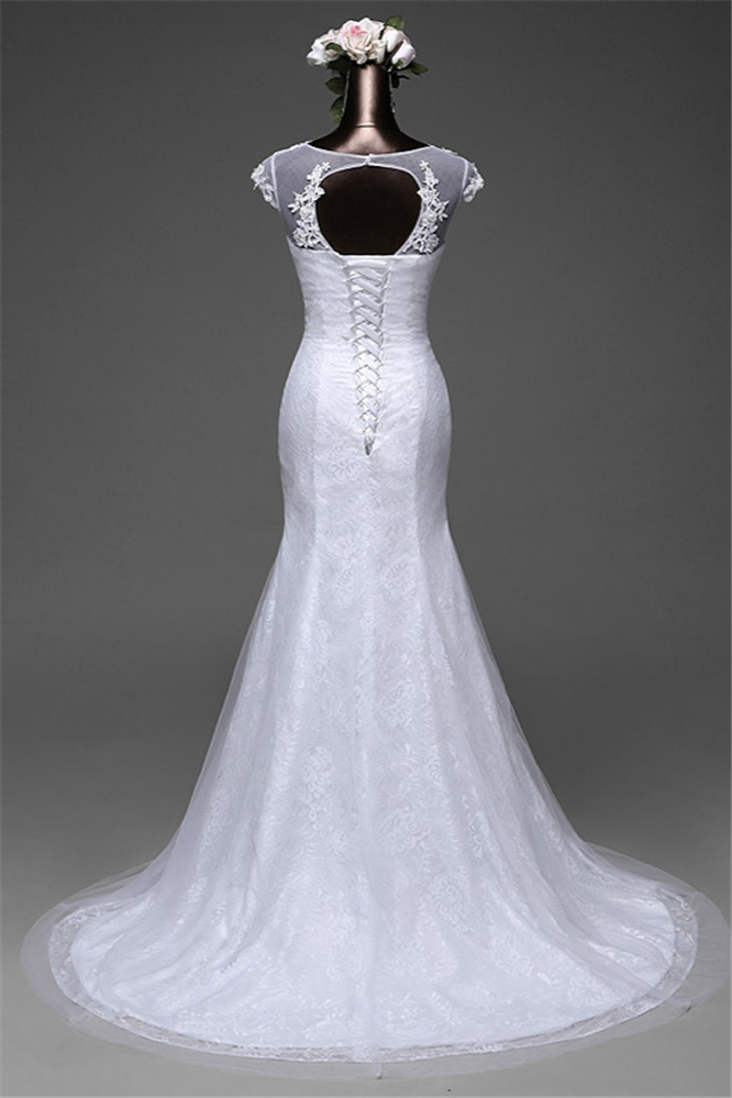 BMbridal Glamorous Lace Jewel White Mermaid Wedding Dresses with Beadings Online