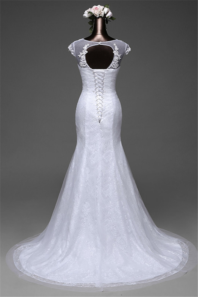BMbridal Glamorous Lace Jewel White Mermaid Wedding Dresses with Beadings Online