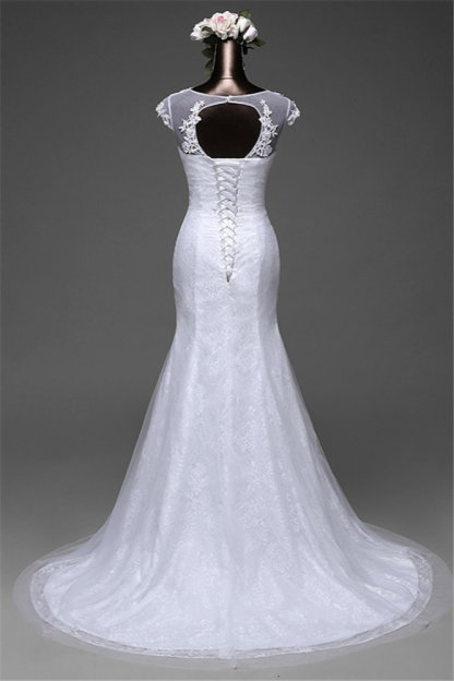 BMbridal Glamorous Lace Jewel White Mermaid Wedding Dresses with Beadings Online