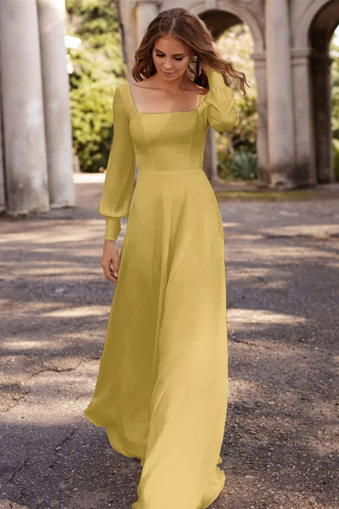 Square A-Line Long Sleeves Wedding Dress