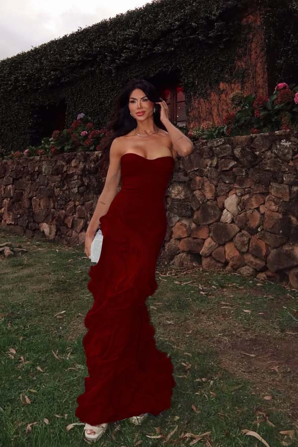 Chiffon Sweetheart Strapless Sleeveless Long Prom Dress With Ruffles