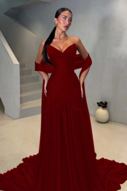 Chiffon Strapless Sleeveless Long Mermaid Prom Dress With Pleated