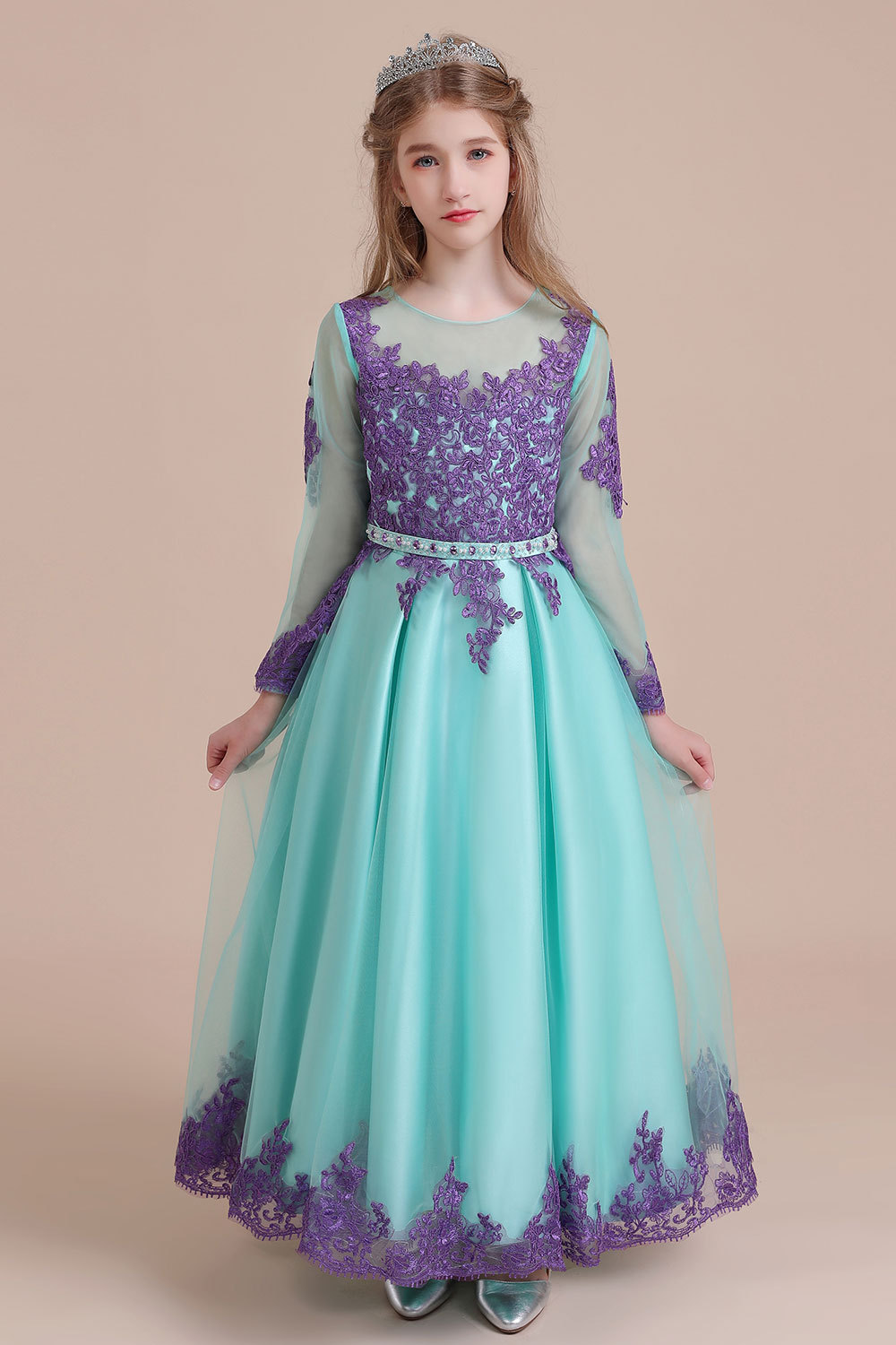 BMbridal A-Line Chic Long Sleeve Appliques Flower Girl Dress Online-BMbridal