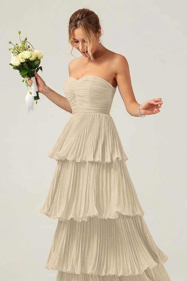 Strapless Sweetheart Sleeveless Long Prom Dress With Ruffles