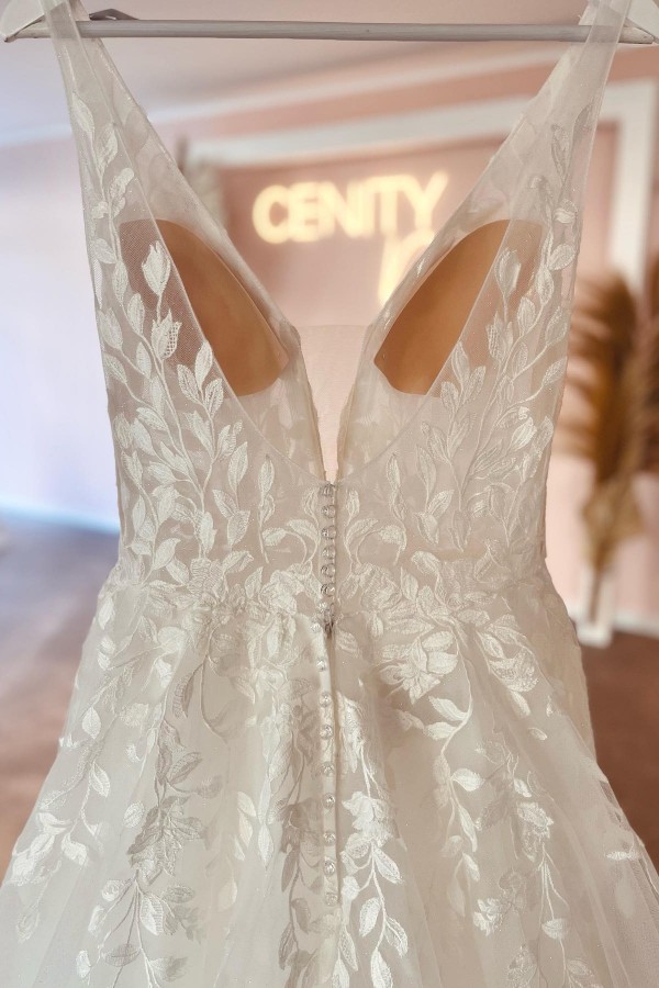 Bmbridal Spaghetti-Straps Sleeveless Wedding Dress Lace Appliques Long-BMbridal