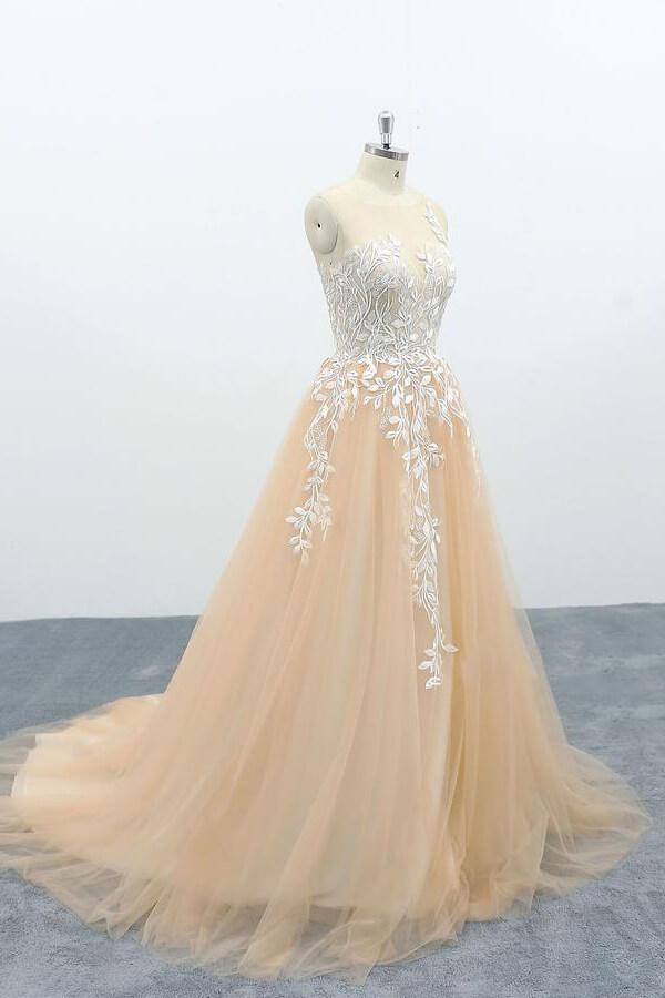 BMbridal Graceful Appliques Tulle A-line Wedding Dress On Sale-BMbridal