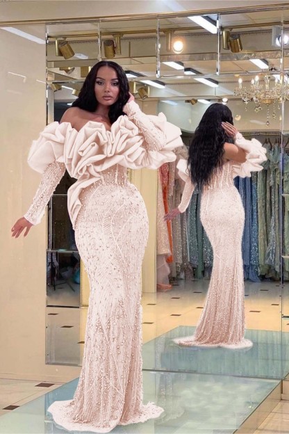 Prom Dress Purple Bubble Sleeves Long Strapless Sequins Beading