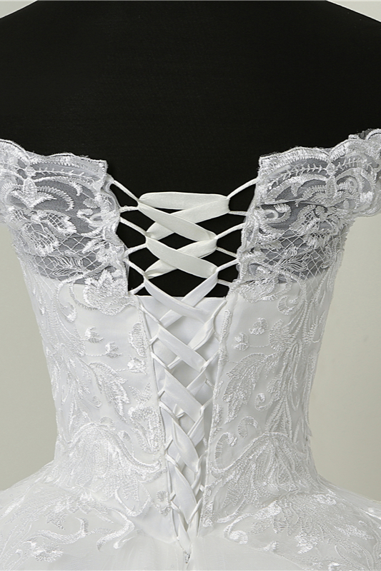BMbridal Ball Gown White Tulle Sleeveless Wedding Dresses Off-the-Shoulder Lace Appliques Bridal Gowns-BMbridal