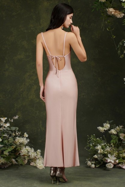 BMbridal Elegant Sleeveless Dusty Pink Prom Dress Sleeveless With Split