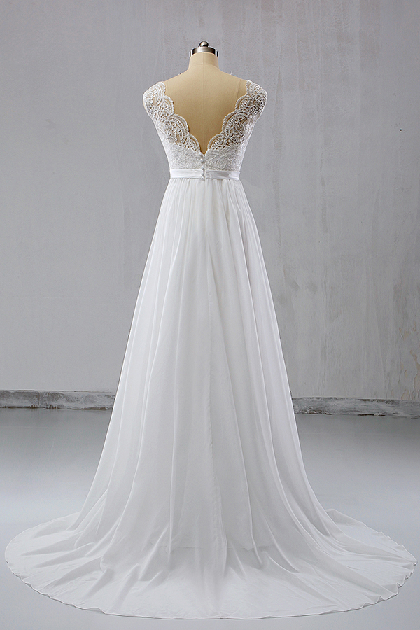 BMbridal Elegant Straps Sleeveless Chiffon Wedding Dresses White A-line Bridal Gowns Online-BMbridal