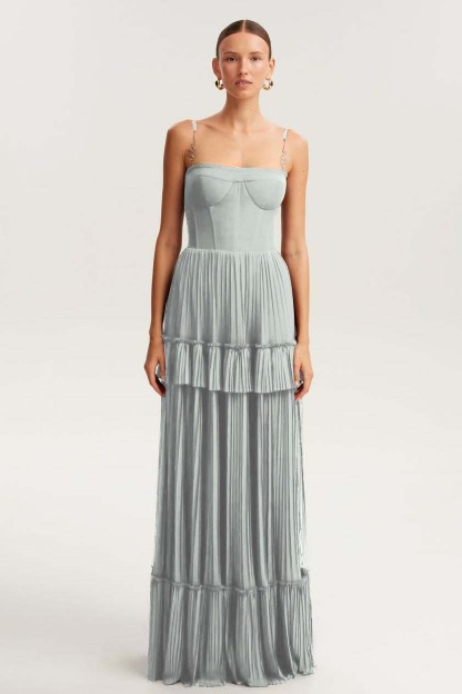 Spaghetti Strap Sleeveless Long Prom Dress With Ruffles