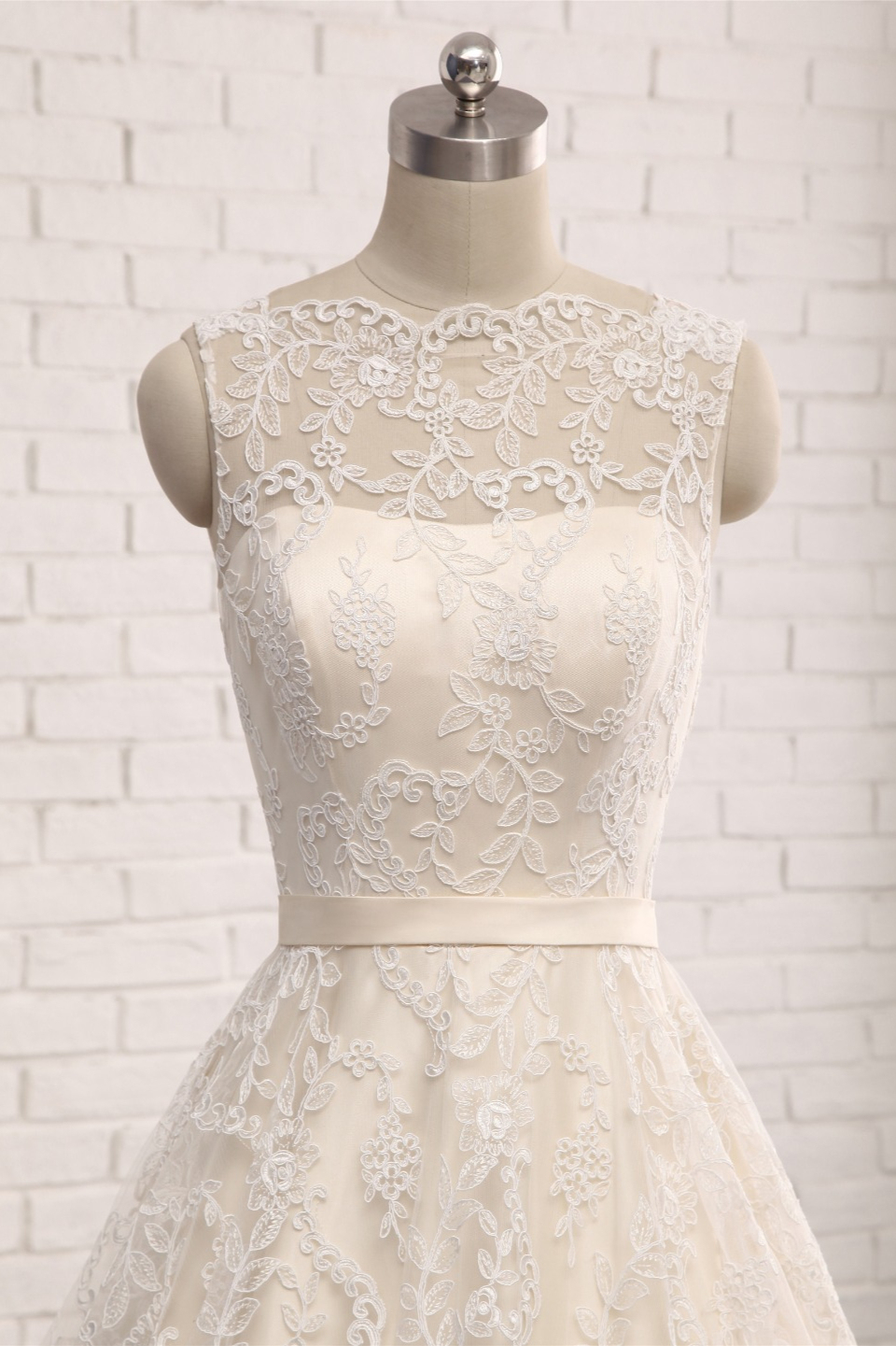 BMbridal Chic Champagne Jewel Sleeveless Wedding Dresses A-line Lace Bridal Gowns With Appliques On Sale-BMbridal