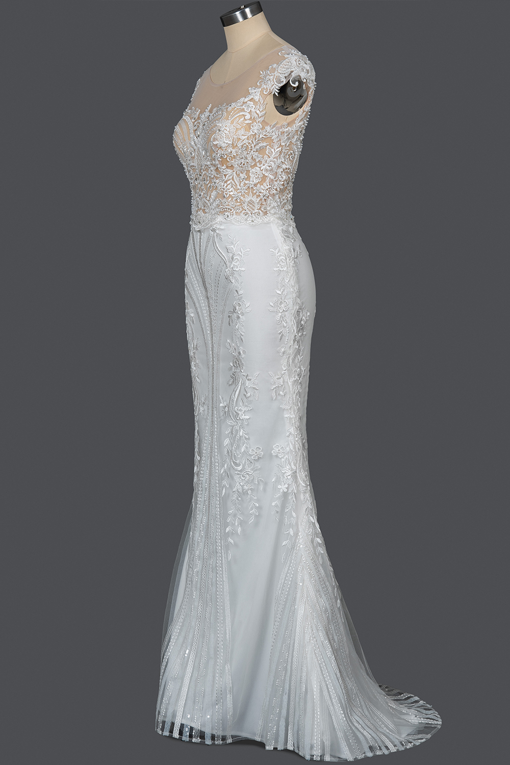 BMbridal Detachable Lace Mermaid Wedding Dress With Cap Sleeves-BMbridal