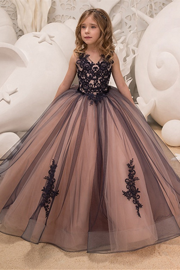 BMbridal Black Lace Princess Ball Gown Flower Girl Dress-BMbridal