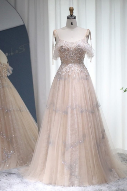 Bmbridal A-Line Square Sleeveless Spaghetti Straps Prom Dresses with Beadings